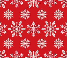 Naklejka na ściany i meble Seamless vector embroidery snowflakes background. Happy New Year or Christmas decoration design element. Wallpaper or gift wrapping pattern.