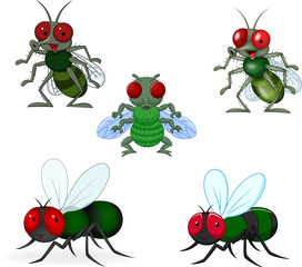Cartoon green fly collection set