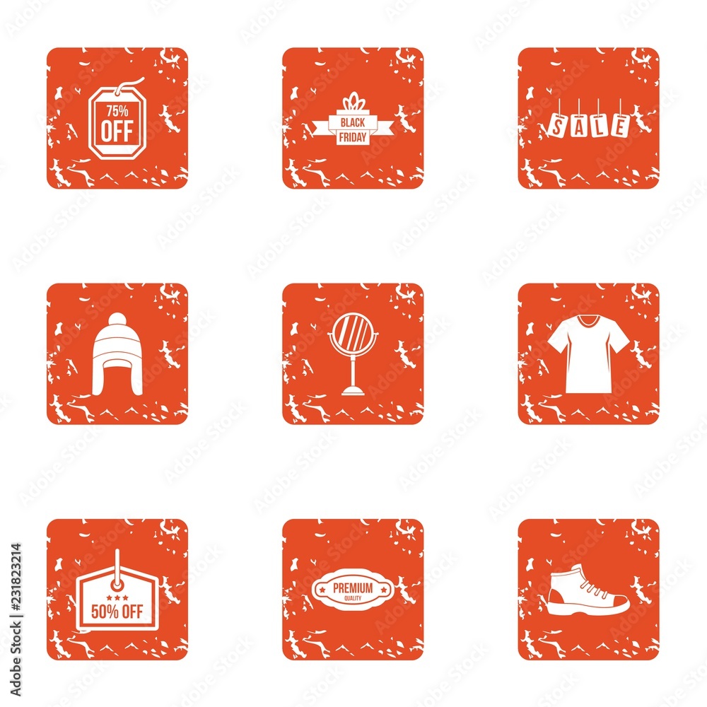 Poster big off icons set. grunge set of 9 big off vector icons for web isolated on white background