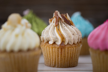Tasty cupcakes Homemade  muffin  with cream buttercream for birthday, valentine, and christmas holliday