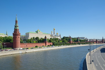 Fototapeta premium Summer view of the Moscow Kremlin, the Kremlin and the Sofiyskaya embankment, Russia