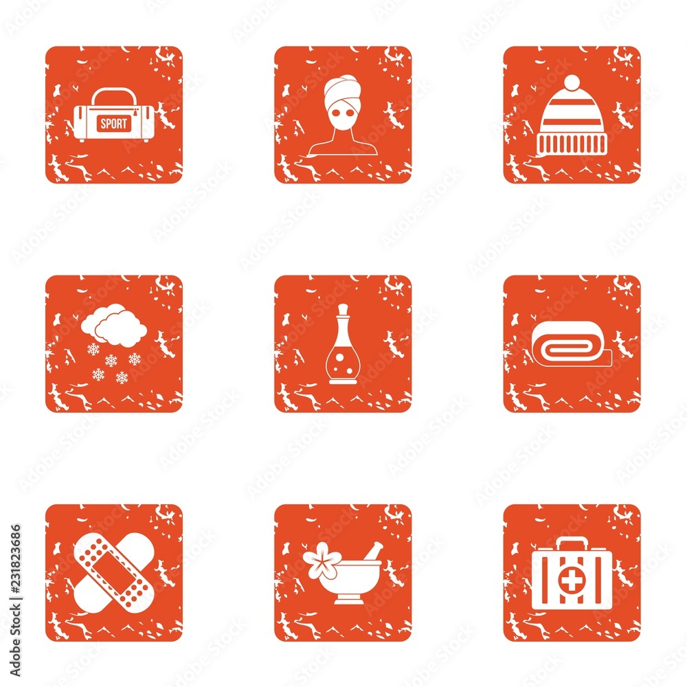 Poster sanitary icons set. grunge set of 9 sanitary vector icons for web isolated on white background