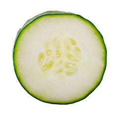 Isolated slice of cucumber on white background