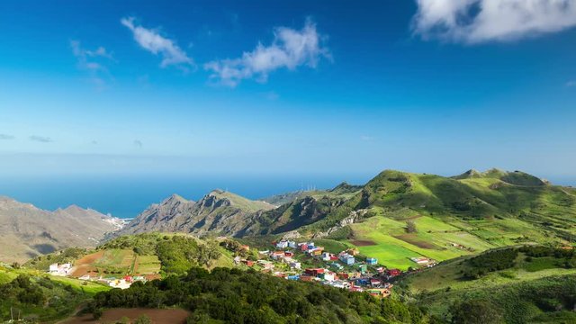 Timelapse of a village among the mountains near volcano Teide, Tenerife, Canary Islands