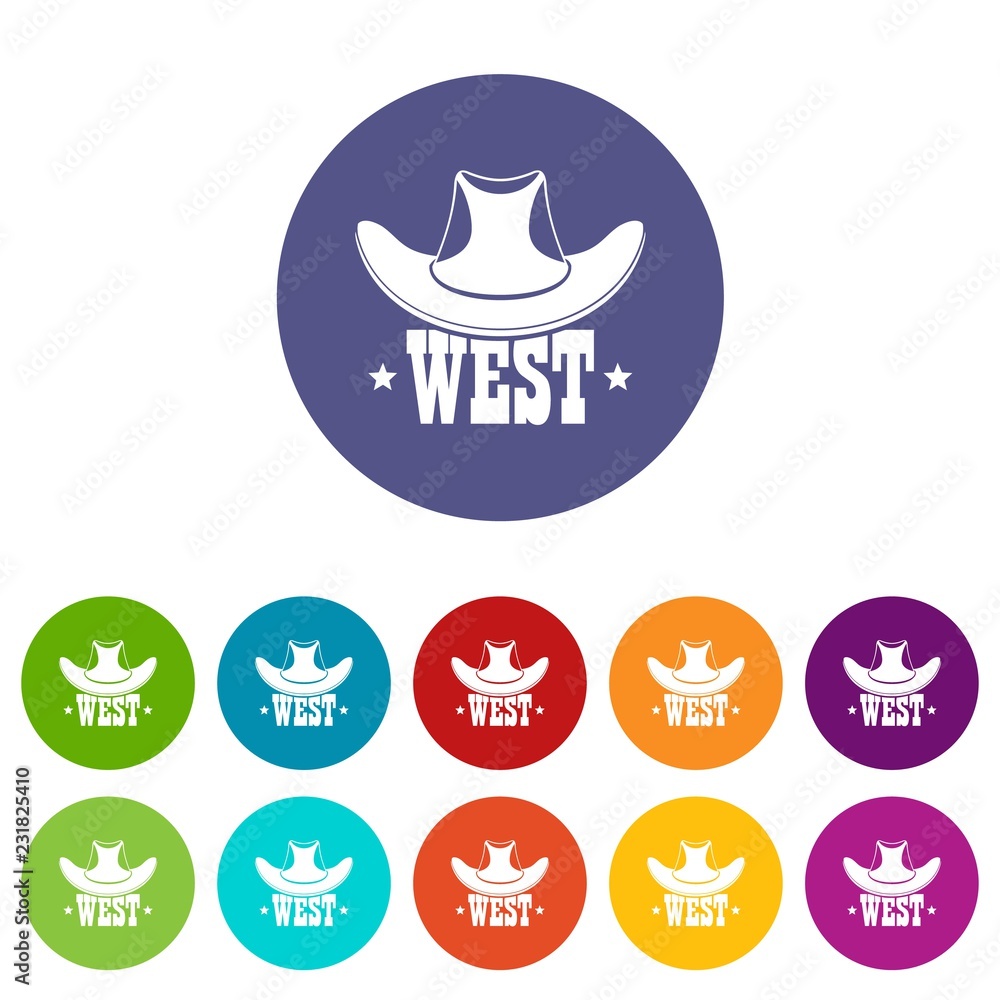 Poster west icons color set vector for any web design on white background