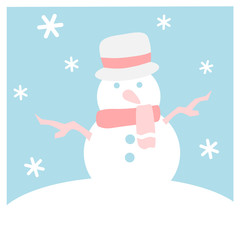 Snowman with hat (Winter flat icon set in square frame).