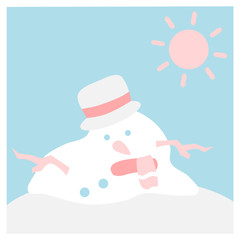 Melted snowman with hat (Winter flat icon set in square frame).