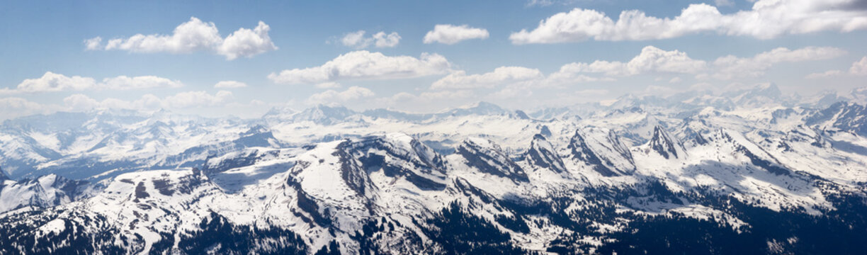 Churfirsten mountain range with its famous seven peaks: Selun, Fruemsel, Brisi, Zuestoll, Schibenstoll, Hinterrugg, Chaeserrugg
