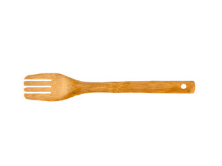Wooden fork isolated on white background, Cooking equipment for kitchen.