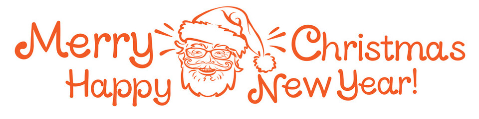 MERRY CHRISTMAS card, banner. Santa Claus and text Merry Christmas on white background