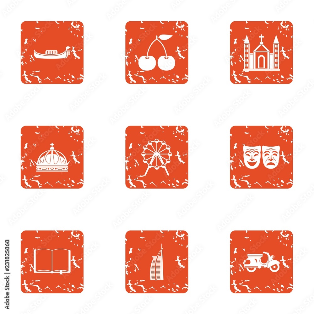 Poster theocracy icons set. grunge set of 9 theocracy vector icons for web isolated on white background