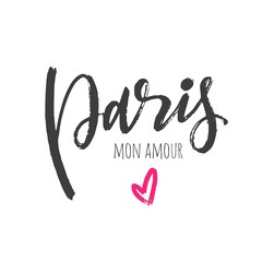 Paris mon amour Lettering phrase. Vector Ink illustration