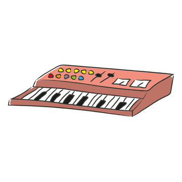 Doodle of Retro vintage Synthesizer. Vector illustration