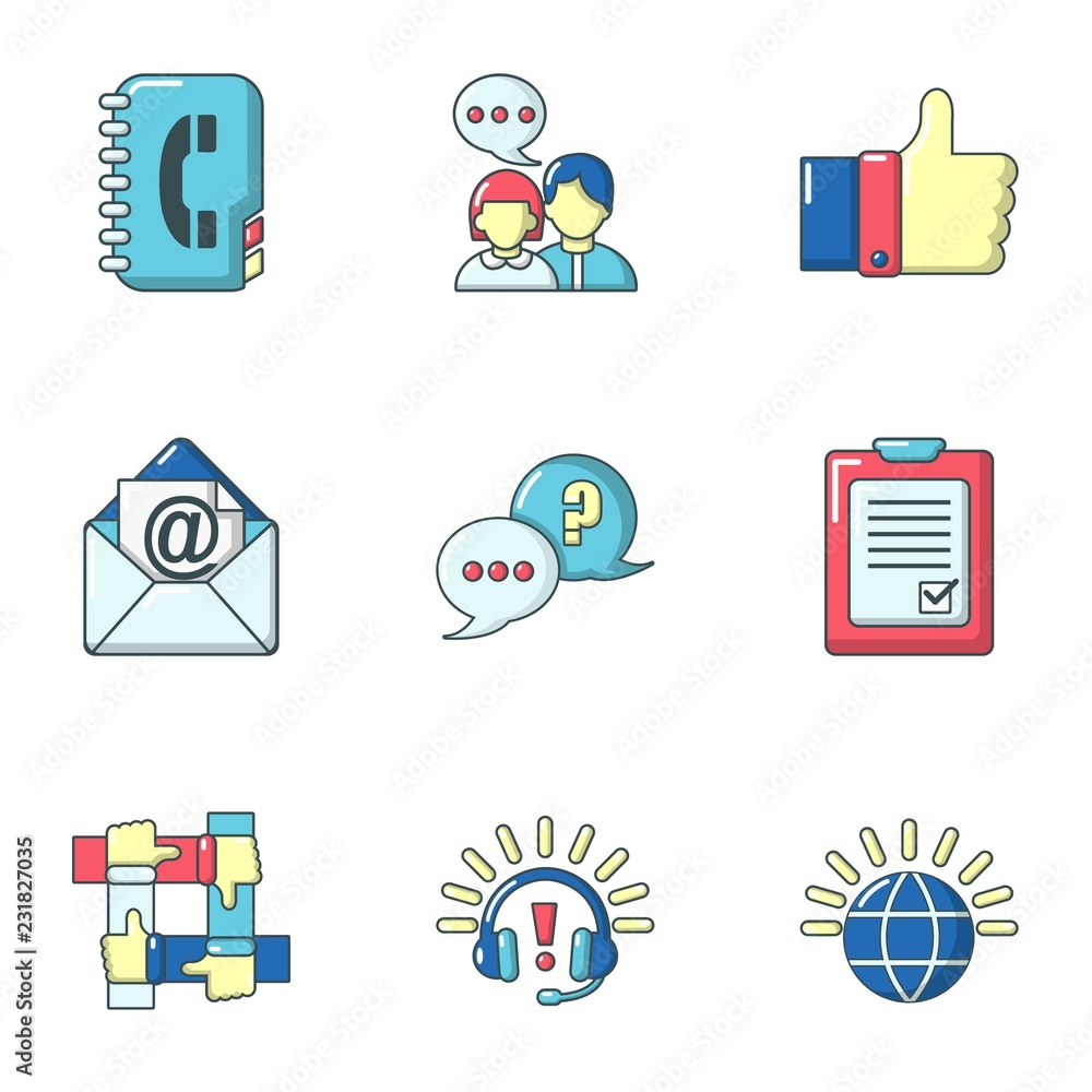 Poster help command icons set. cartoon set of 9 help command vector icons for web isolated on white backgro