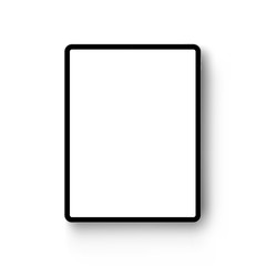 Black tablet computer mock up isolated on white backround - front view. Vector illustration