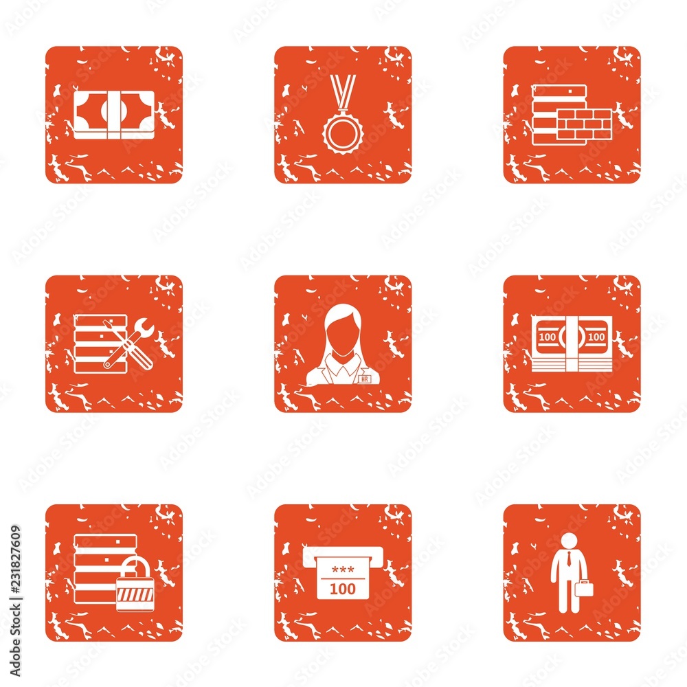 Poster data in safe icons set. grunge set of 9 data in safe vector icons for web isolated on white backgrou