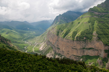 Panorama of the Chegem gorge. It is observed from height of flight the glider.