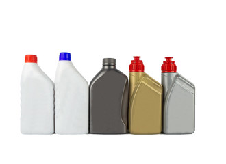 Many kind of lubricant, Plastic bottles from motorcycle oils isolated on white background