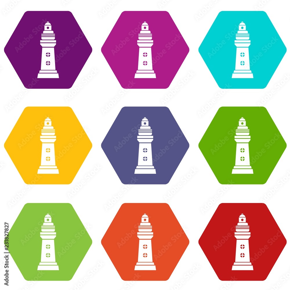 Poster navigation icons 9 set coloful isolated on white for web