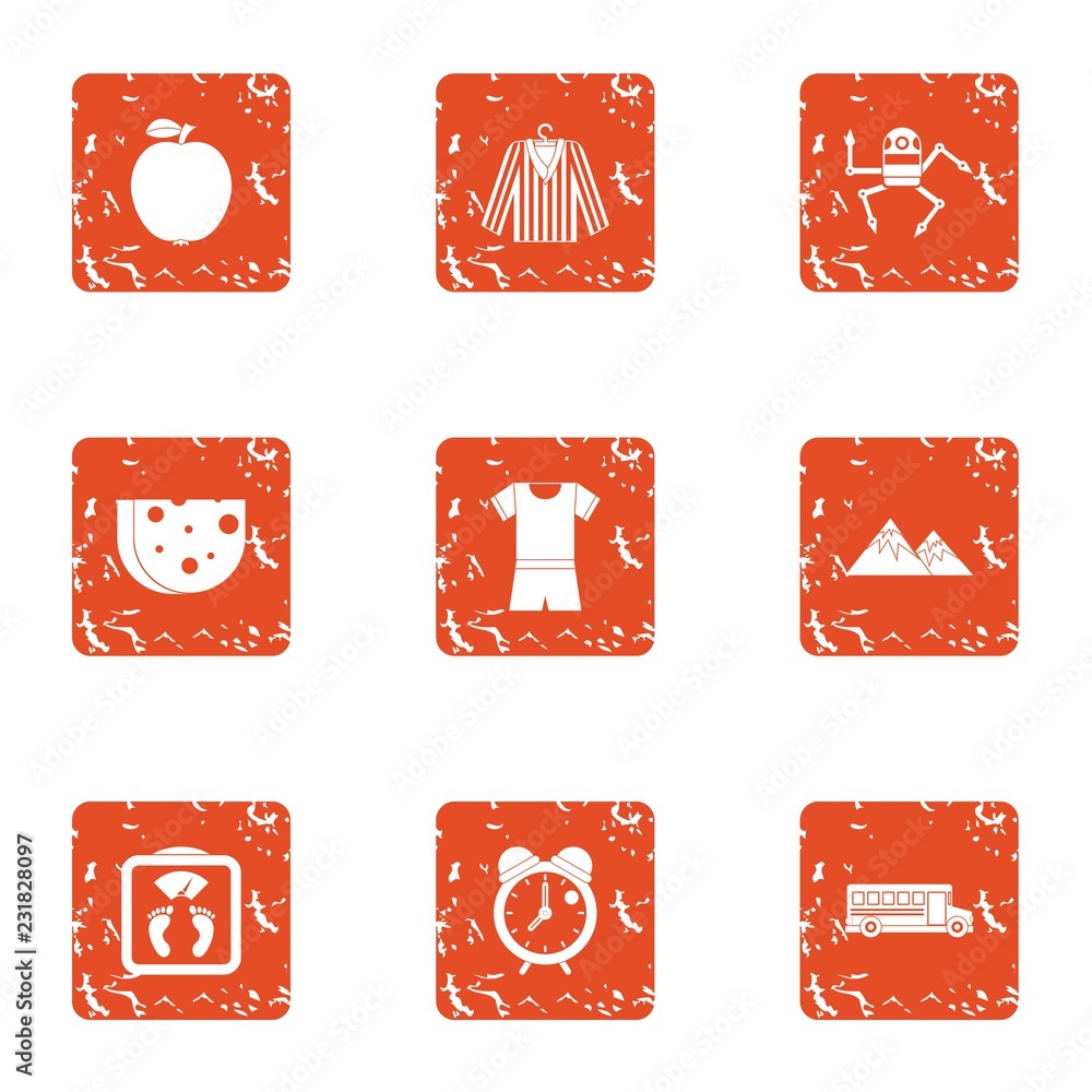 Poster matter icons set. grunge set of 9 matter vector icons for web isolated on white background