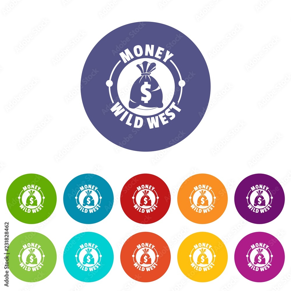 Poster money wild west icons color set vector for any web design on white background