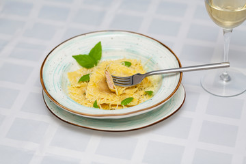 Ravioli with Parmesan on Plate