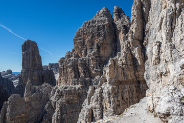 View of the mountain peaks Brenta Dolomites. Trentino, Italy