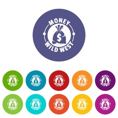 Money wild west icons color set vector for any web design on white background