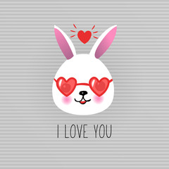 Cute Valentine card with rabbit in love