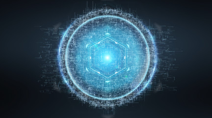 Digital sphere connection hologram 3D rendering