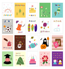 Various calendar postcard