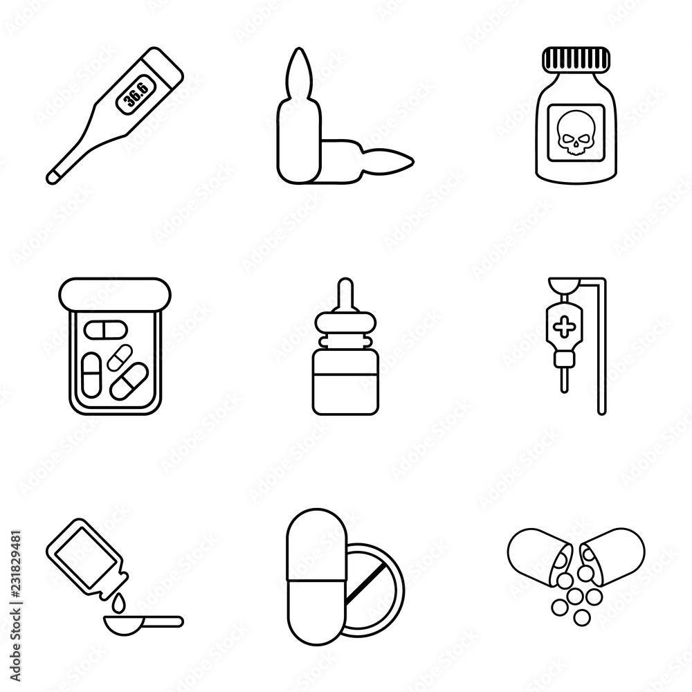 Poster bane icons set. outline set of 9 bane vector icons for web isolated on white background