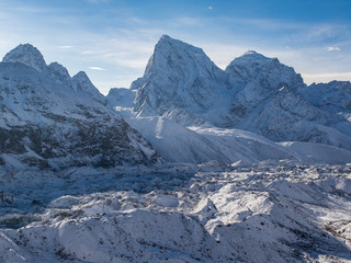 View of Cholatse and the Himalayas after a snowstorm from Gokyo Ri