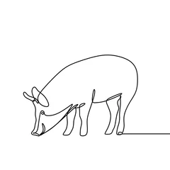 Foto op Canvas One line drawing of pig vector minimal lineart © ngupakarti