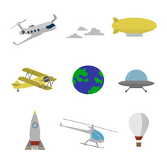 Air transportation flat color icons set