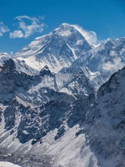 Papier Peint photo autocollant Cho Oyu Vue enneigée sur le mont Everest et les montagnes de l& 39 himalaya depuis Gokyo Ri par temps clair