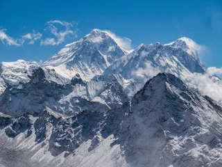 Fotobehang Makalu Besneeuwd uitzicht op de Mount Everest en de Himalaya vanaf Gokyo Ri op een heldere dag