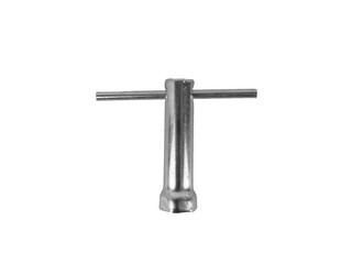 Spark plug wrench on white background.