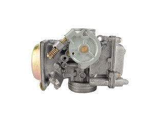 Carburetor motorcycle part engine on white background.