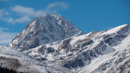 Pic du Midi de Bigorre in the french Pyrenees with snow
