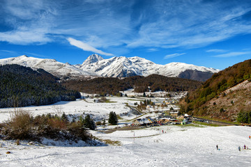 panorama of french pyrenees mountains with Pic du Midi de Bigorre in background