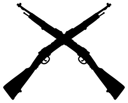 The black silhouette of two old military rifles