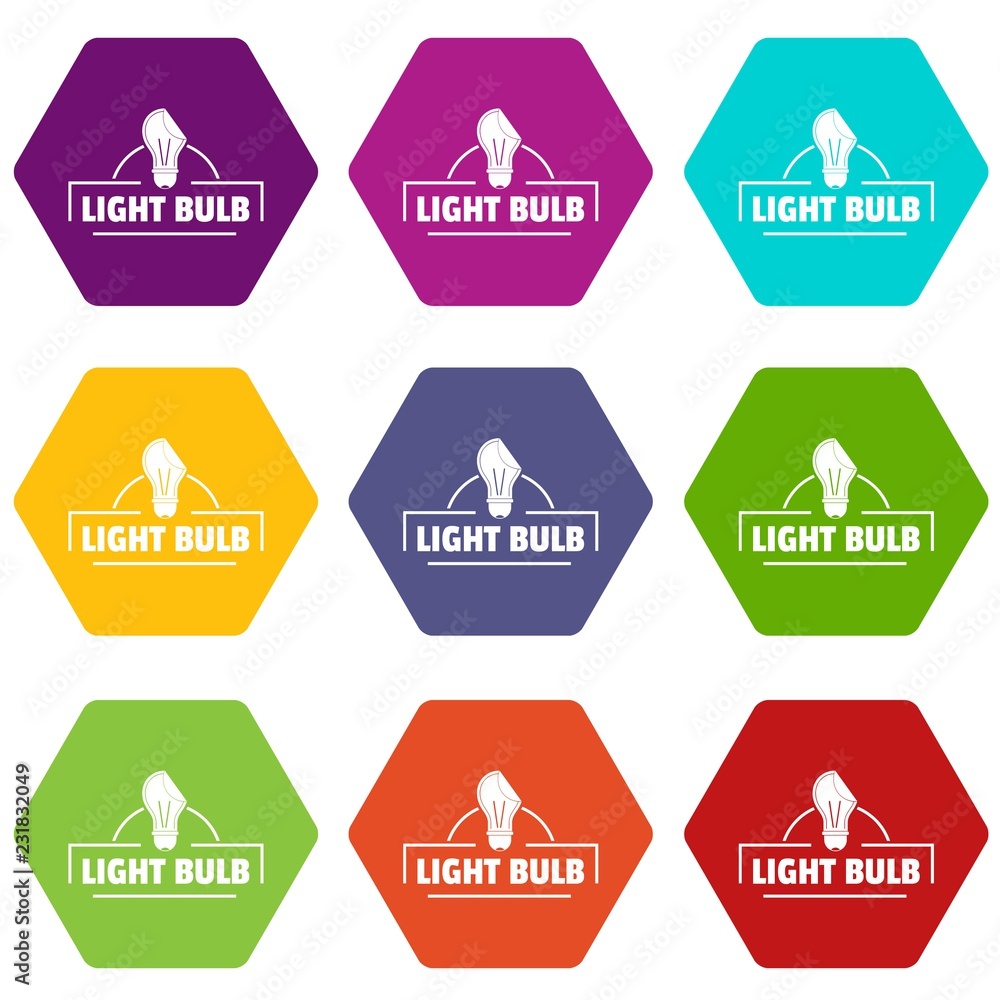 Poster light idea icons 9 set coloful isolated on white for web