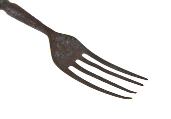 metal rusty old fork isolated on white background
