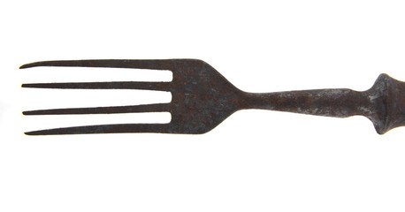 metal rusty old fork isolated on white background