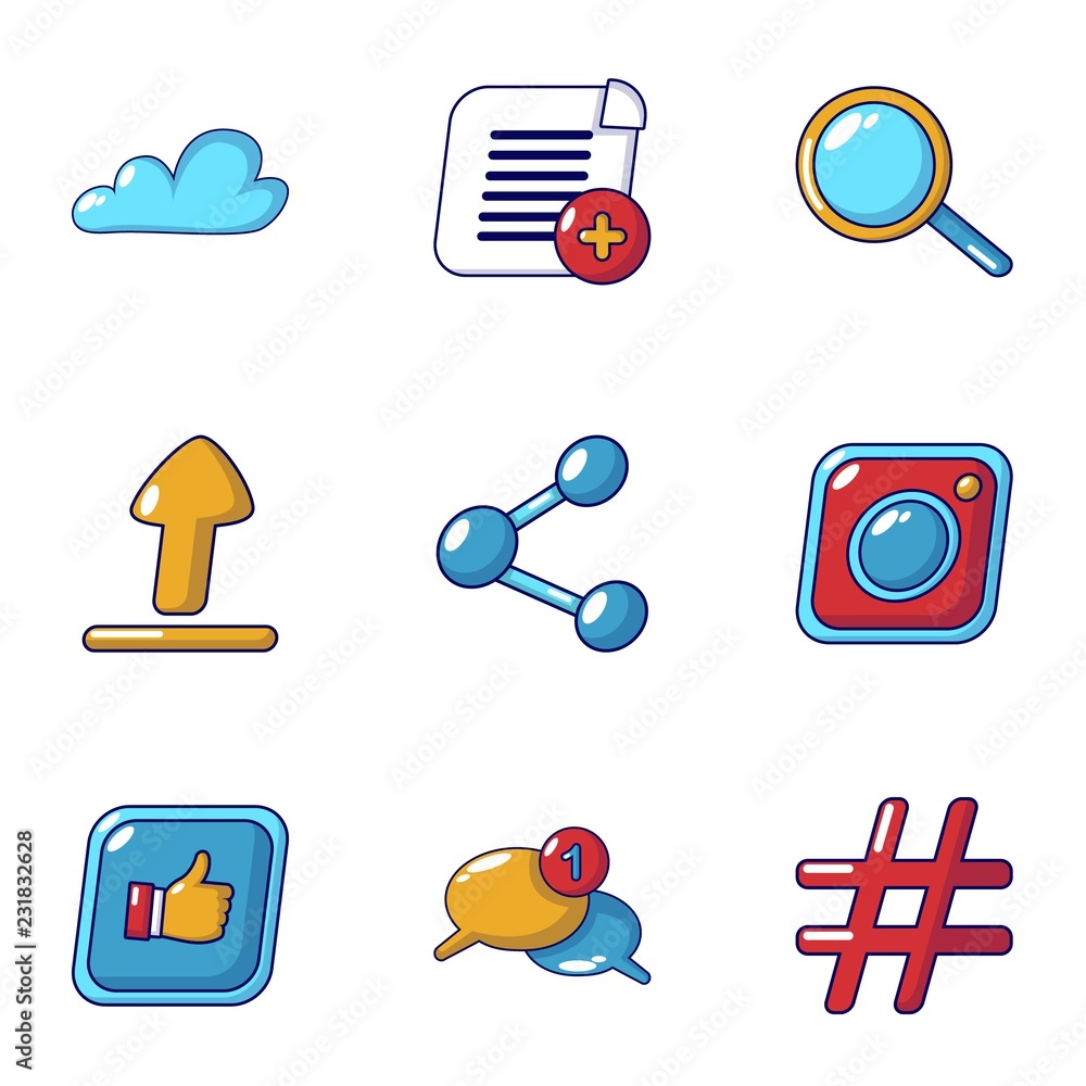 Poster note icons set. cartoon set of 9 note vector icons for web isolated on white background