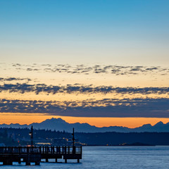 Fototapeta na wymiar Tacoma bay with silhouettes and dramatic sunset