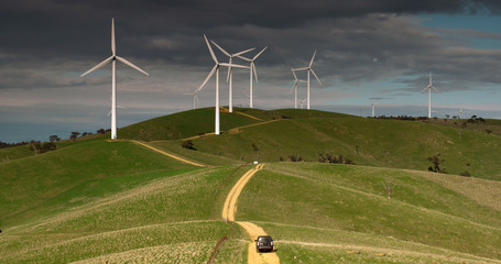 Wind towers at in Southern Australia with moody sky.
