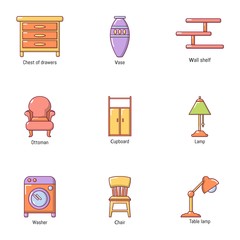 Room wooden product icons set. Cartoon set of 9 room wooden product vector icons for web isolated on white background