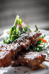 asian spicy sweet soy and sesame grilled bbq pork skewers